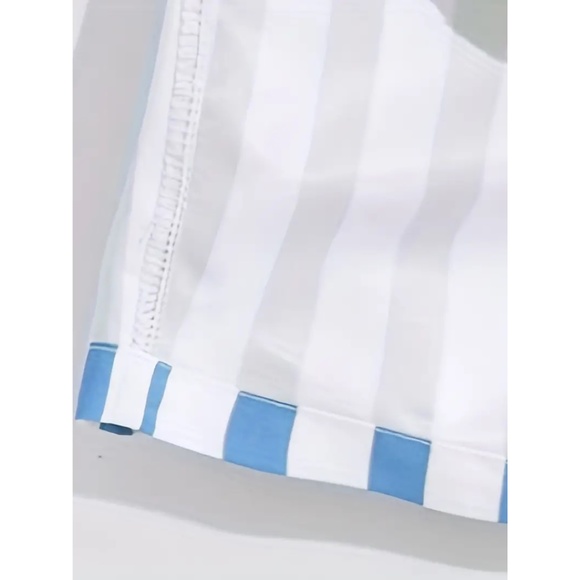 BNWT Isabelle LaRue Men's Blue and White Stripe Swim Shorts - Picture 2 of 9